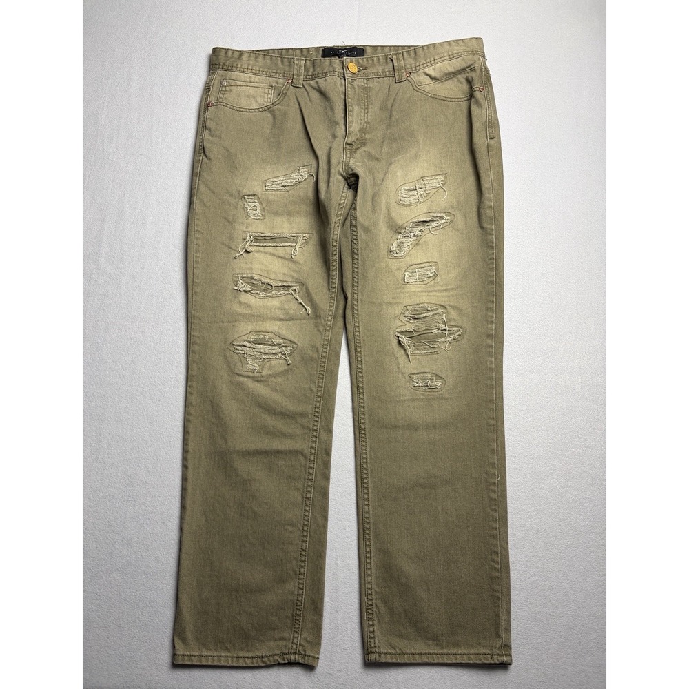 Jordan Craig Legacy Jeans Mens 38x32 Olive Green Distressed Stretch Denim